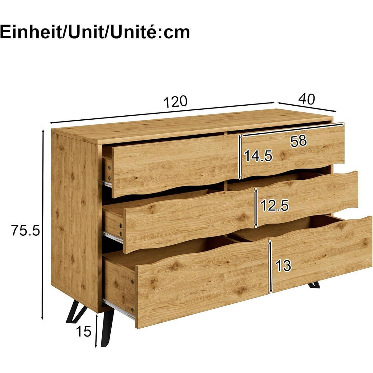Kleine Kommode mit 6 Schubladen – Schmaler Flur- oder Schlafzimmerschrank