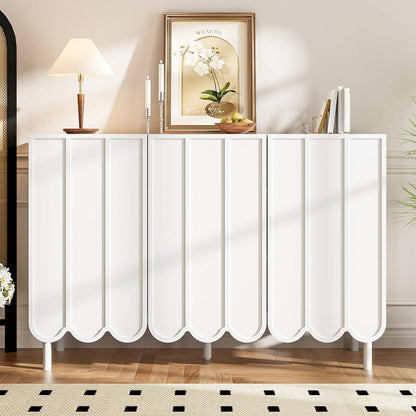 Weißes Sideboard mit Wellentüren & Rebound-Mechanismus (120x35x80)