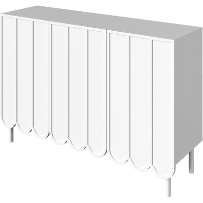 Weißes Sideboard mit Wellentüren & Rebound-Mechanismus (120x35x80)