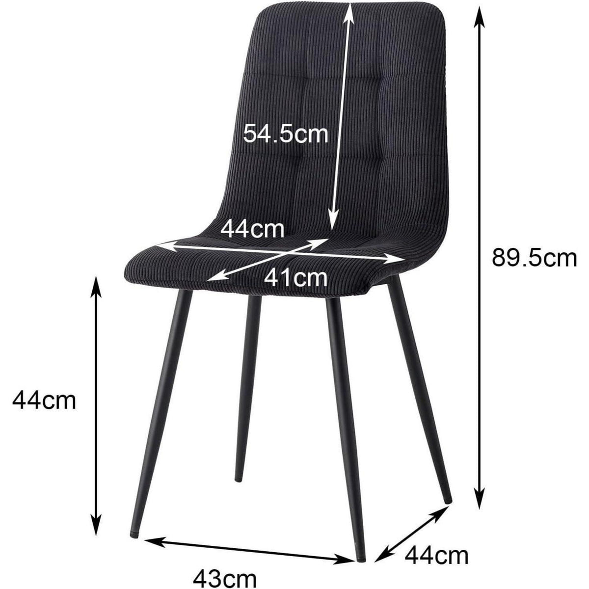 Moderner Esszimmerstuhl Set 8er – Bequemer Cord Sitz Schwarz