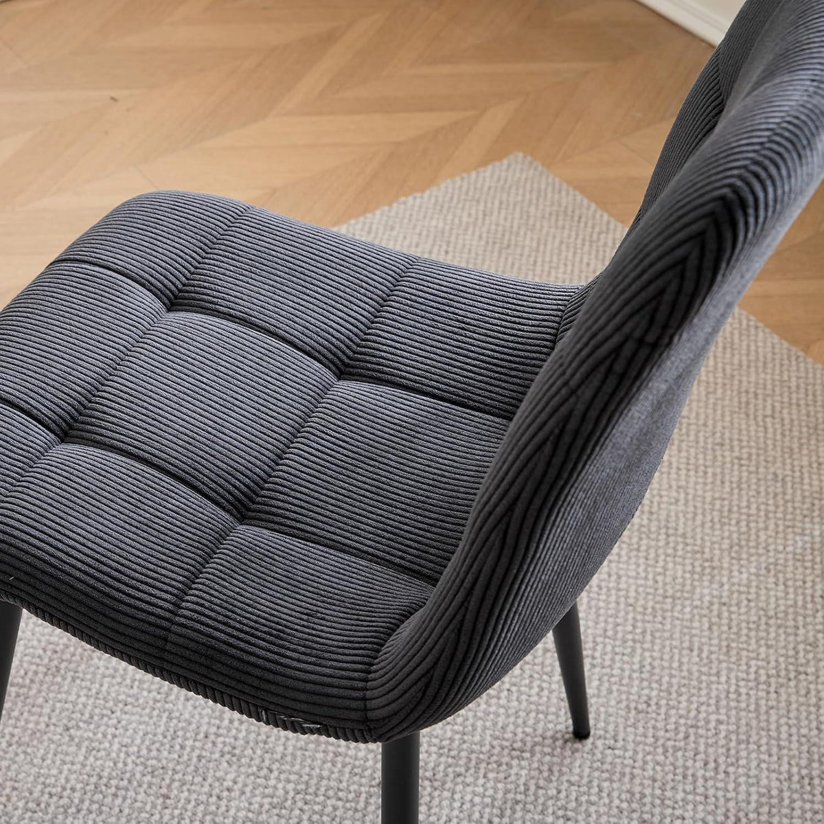 Moderner Esszimmerstuhl Set 8er – Bequemer Cord Sitz Schwarz