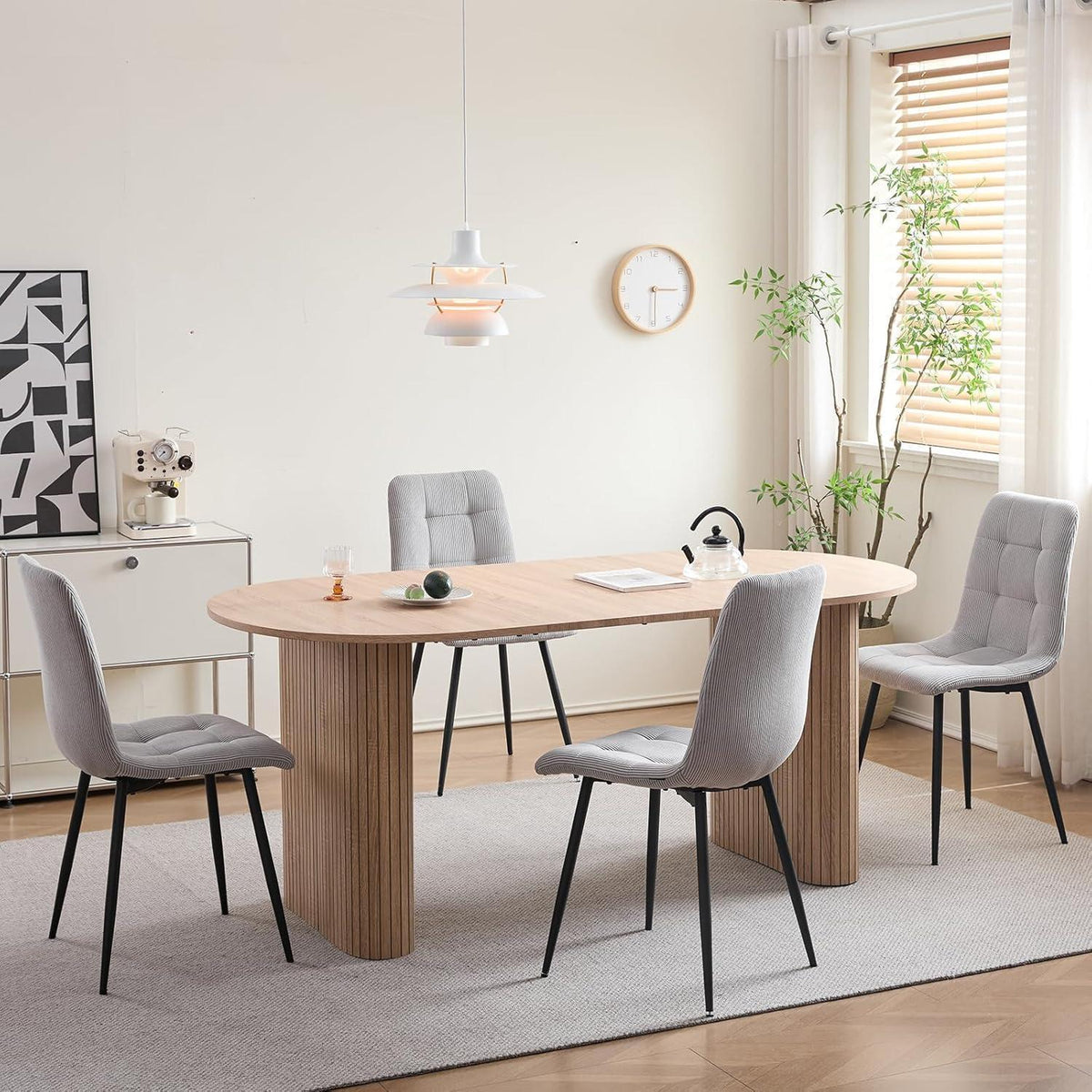 Moderner Esszimmerstuhl Set (8) – Grau Cord Polster