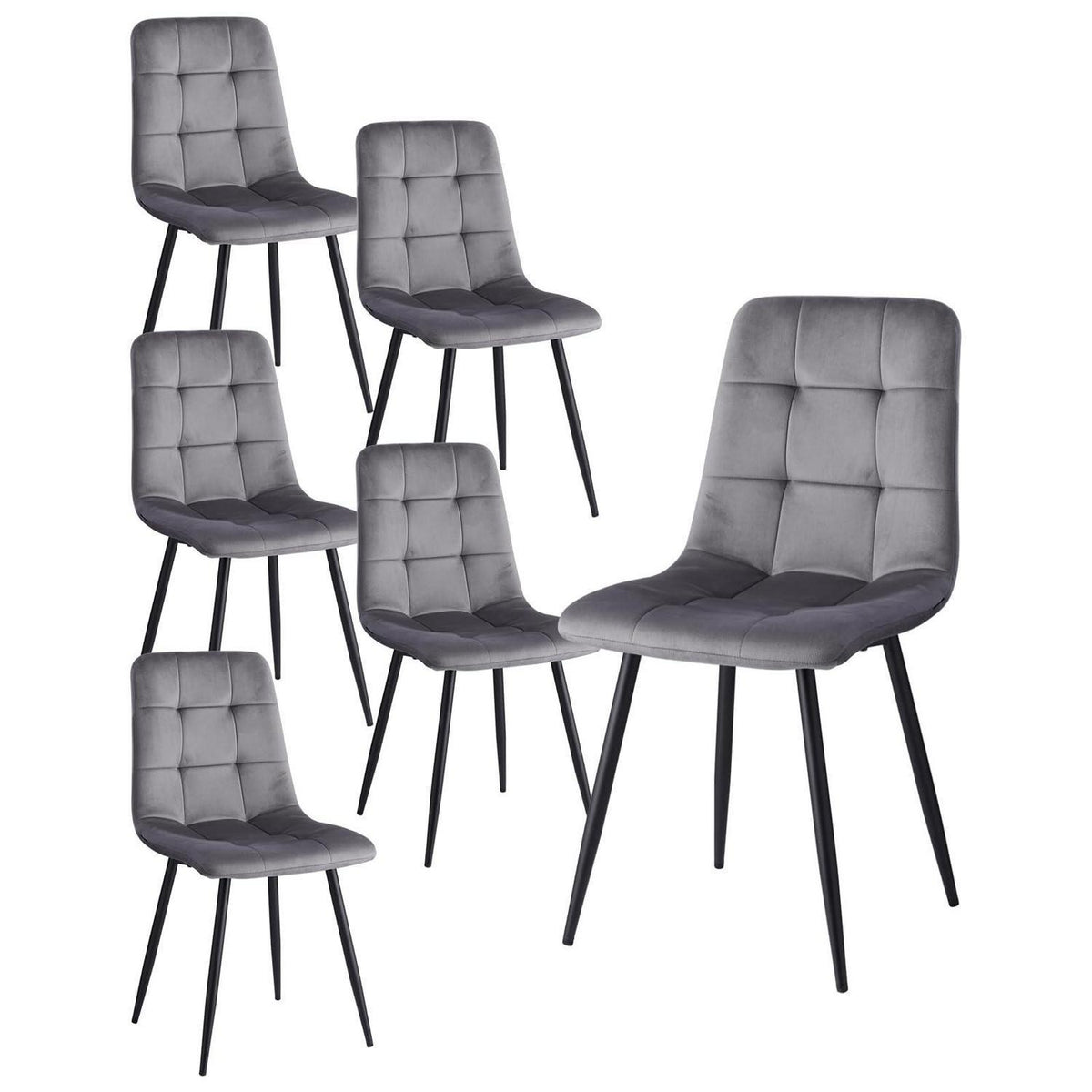 Moderner Esszimmerstuhl 6er-Set Grau, Samtbezug & Metallbeine