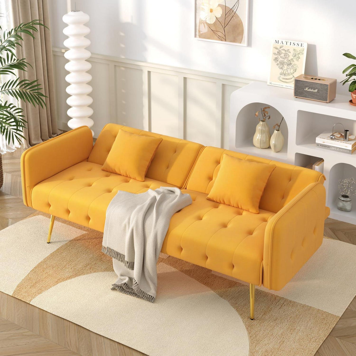 2-Sitzer Schlafsofa mit verstellbarer Rückenlehne (Gelb)