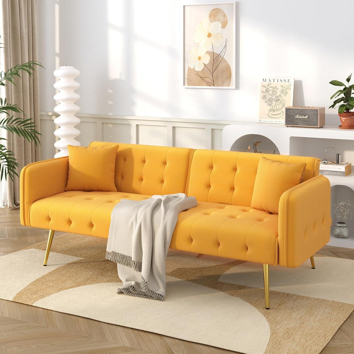 2-Sitzer Schlafsofa mit verstellbarer Rückenlehne (Gelb)