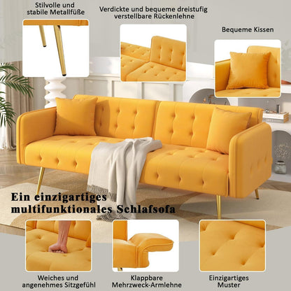 2-Sitzer Schlafsofa mit verstellbarer Rückenlehne (Gelb)