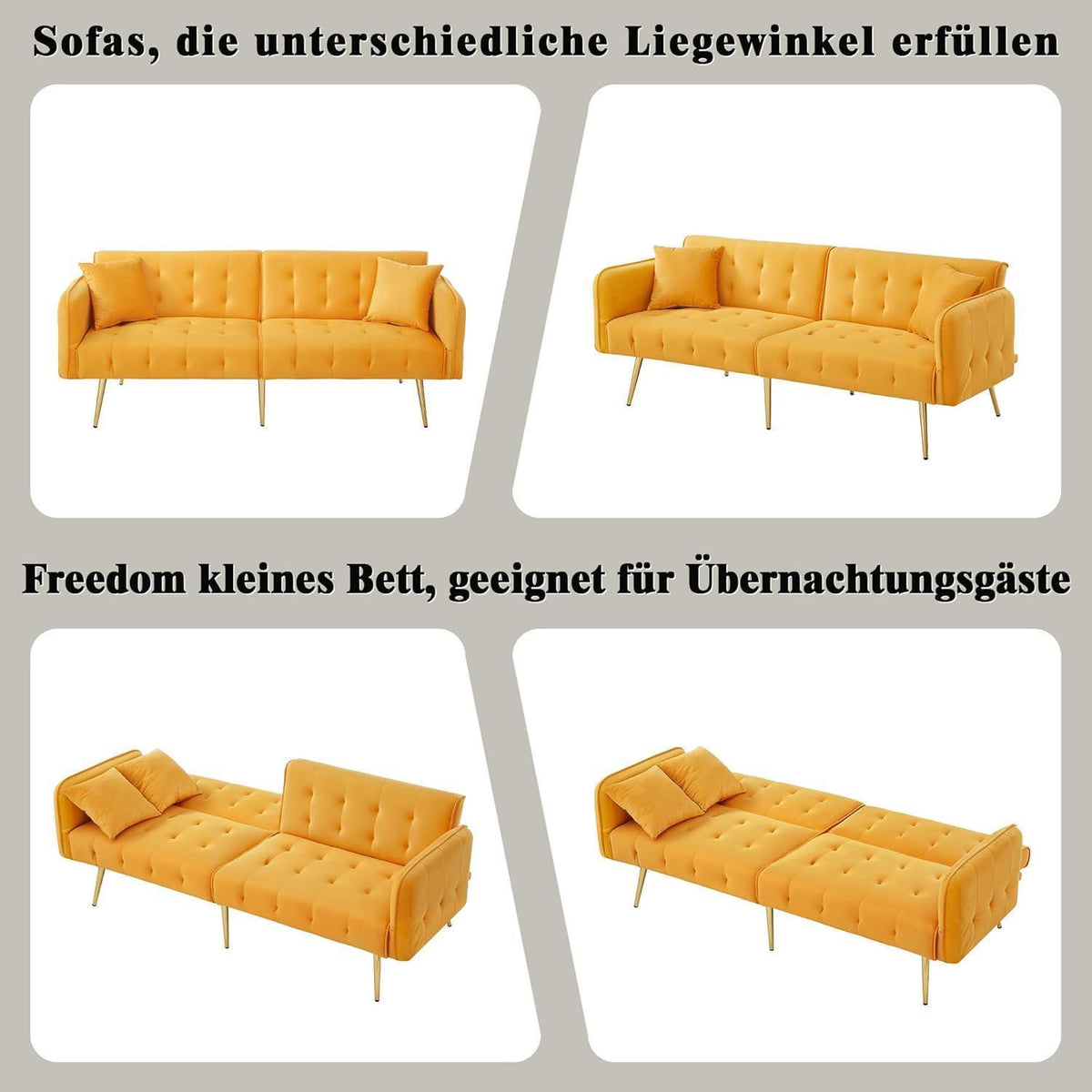 2-Sitzer Schlafsofa mit verstellbarer Rückenlehne (Gelb)