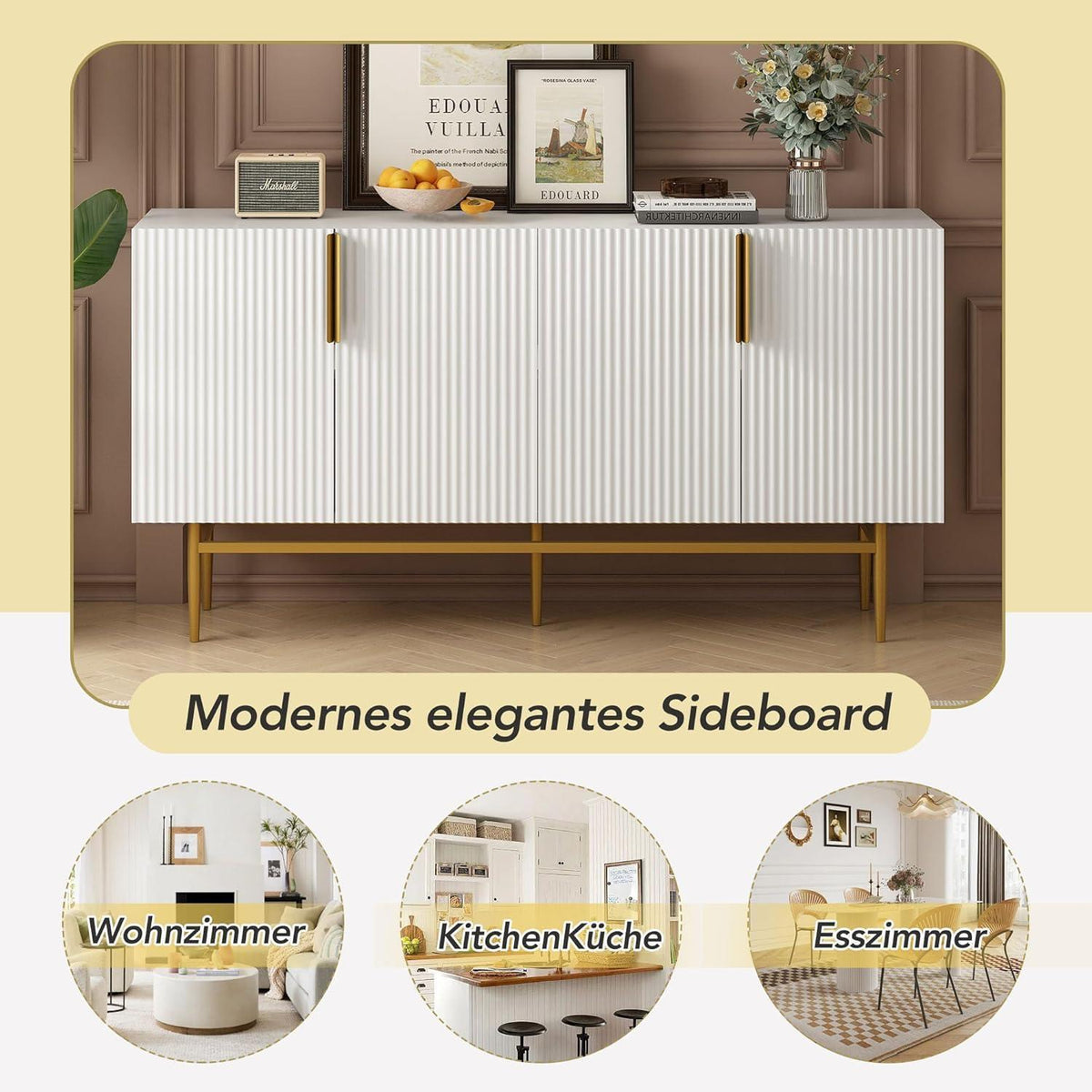 Modernes Sideboard mit 4 Türen & Schubladen – Weiß