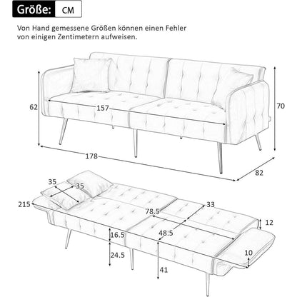 2-Sitzer Schlafsofa mit verstellbarer Rückenlehne (Grau)