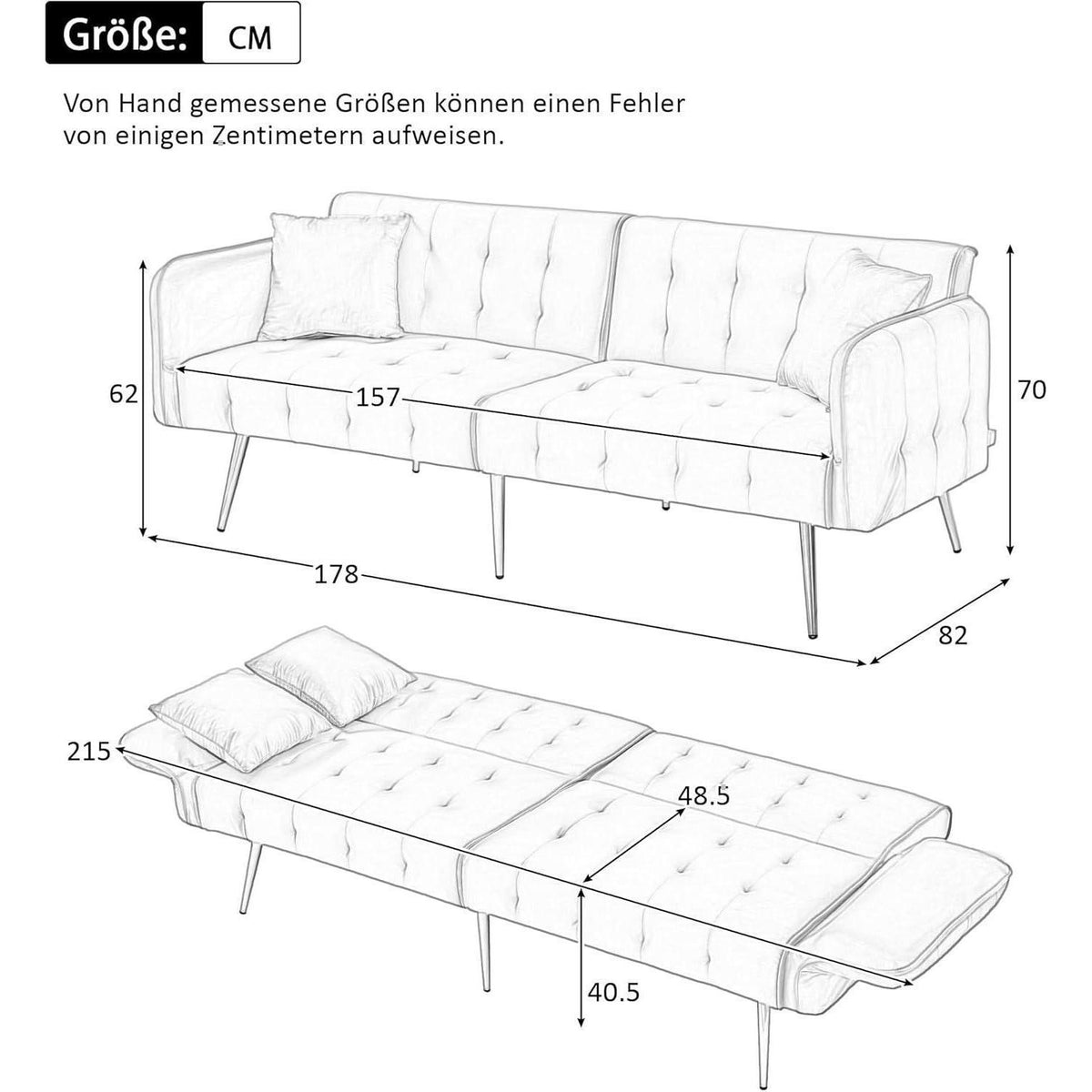 2-Sitzer Schlafsofa mit verstellbarer Rückenlehne (Weiß)