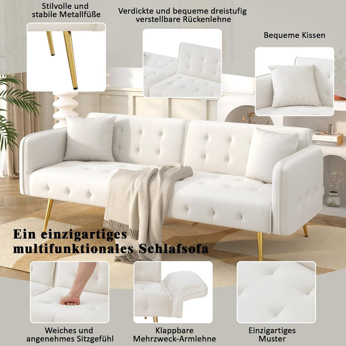 2-Sitzer Schlafsofa mit verstellbarer Rückenlehne (Weiß)