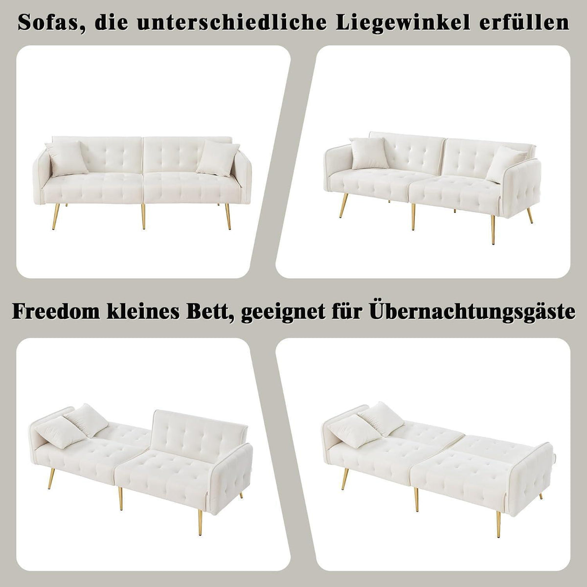 2-Sitzer Schlafsofa mit verstellbarer Rückenlehne (Weiß)