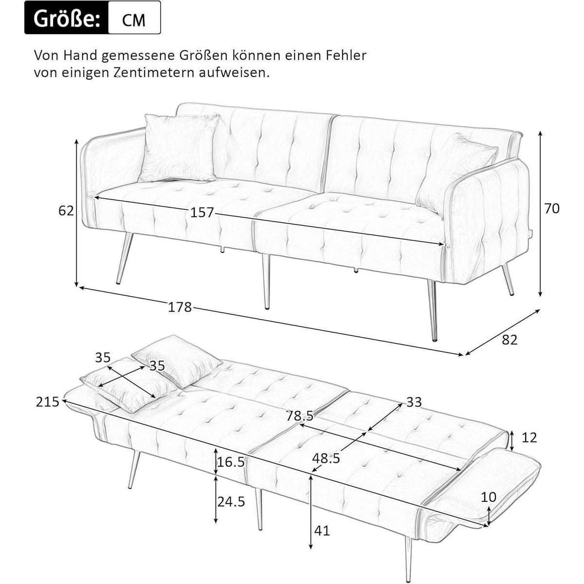 2-Sitzer Schlafsofa mit verstellbarer Rückenlehne (Beige)