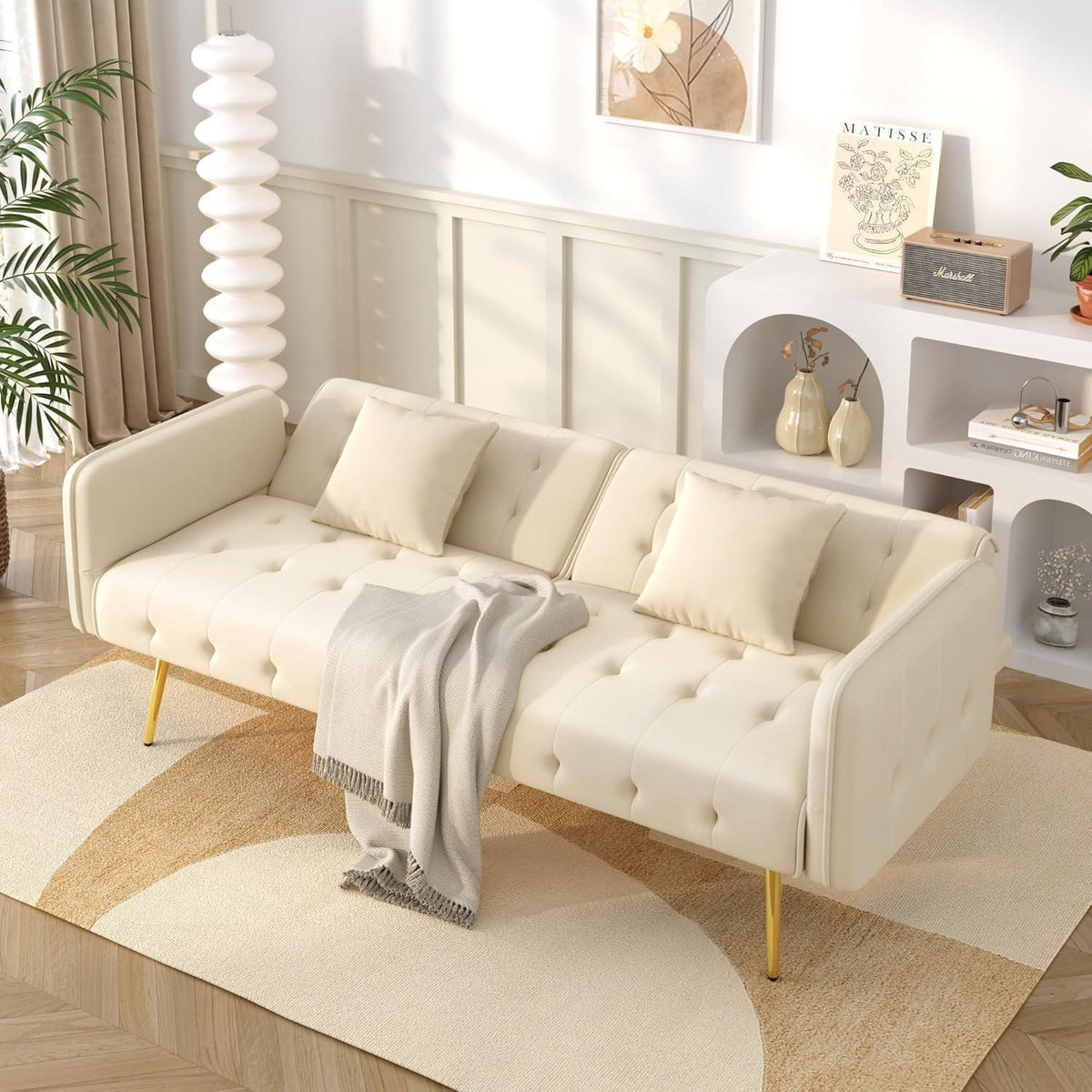 2-Sitzer Schlafsofa mit verstellbarer Rückenlehne (Beige)