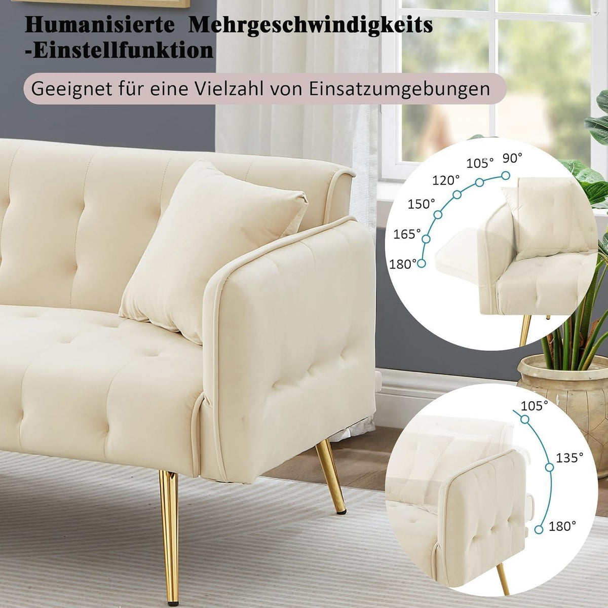 2-Sitzer Schlafsofa mit verstellbarer Rückenlehne (Beige)