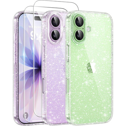 iPhone 17 Hülle Klar Glitzer mit 2x Schutzfolie