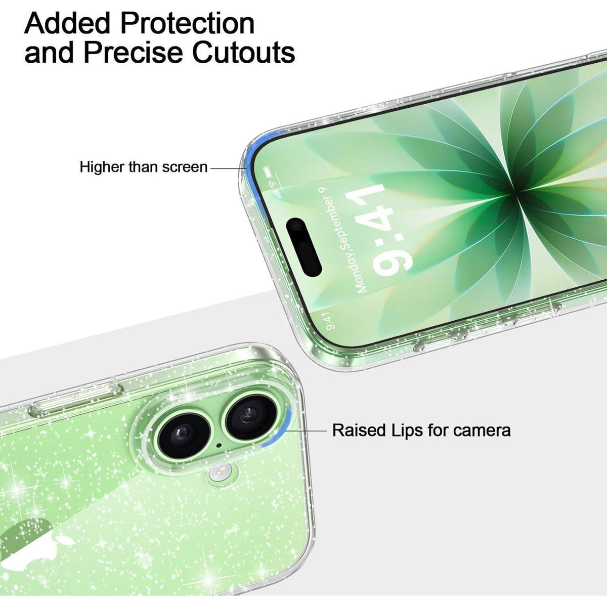 iPhone 17 Hülle Klar Glitzer mit 2x Schutzfolie