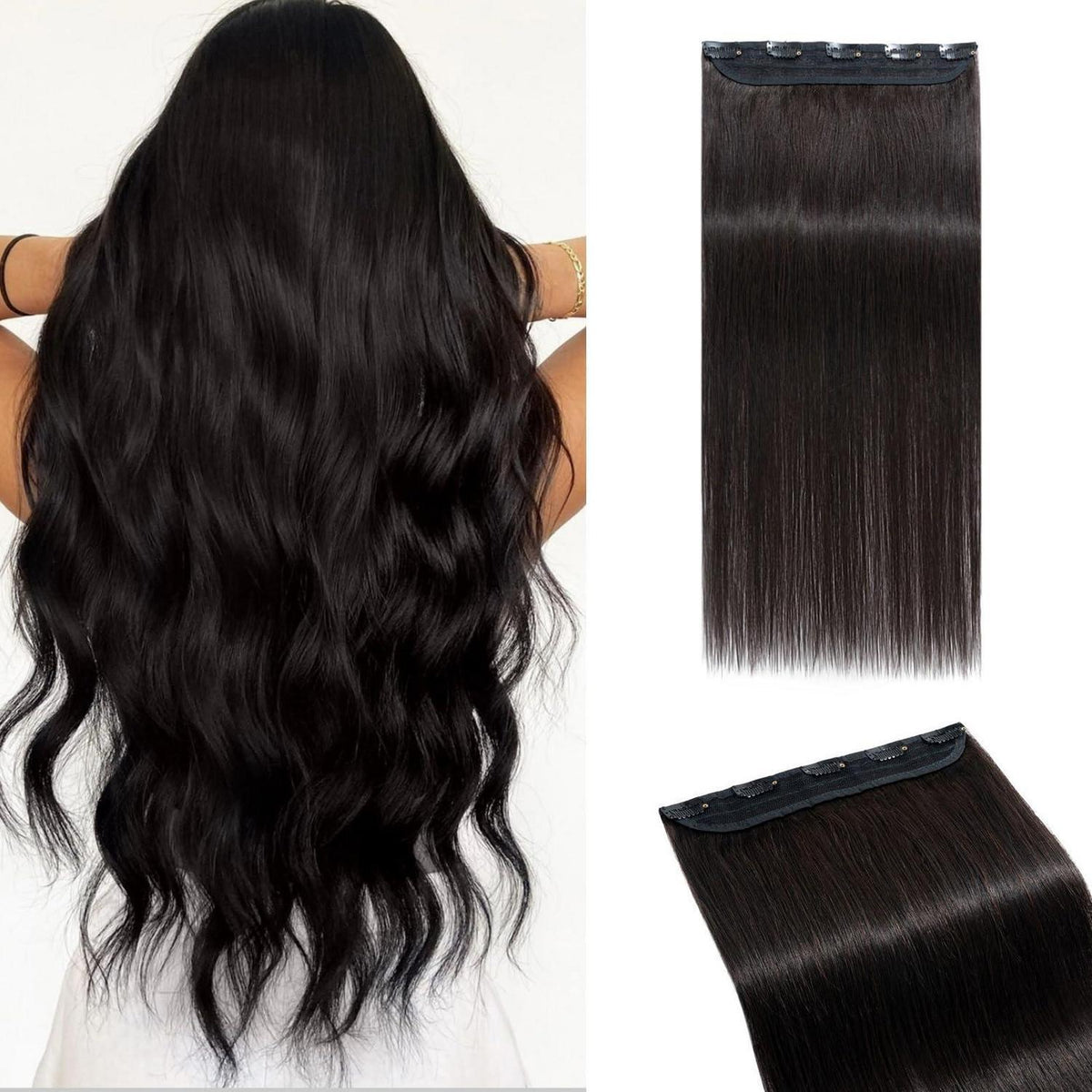 Echthaar Clip Ins – Natürliches Schwarz, 25cm, 40g