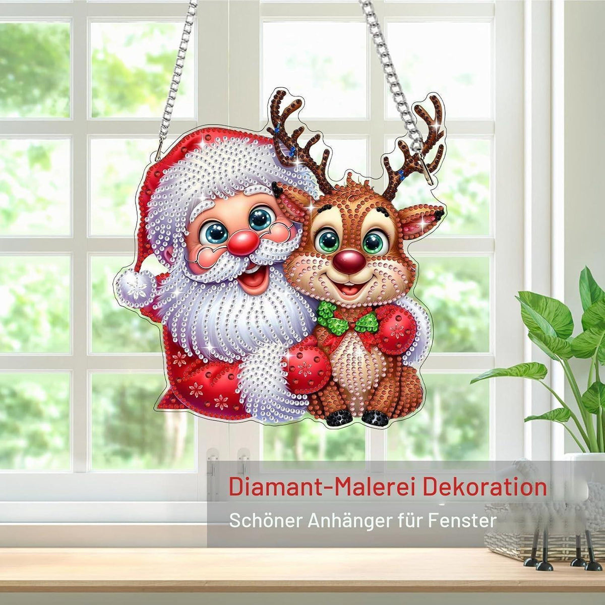 Diamant Painting Weihnachtsmann & Rentiere – Fensterdeko DIY Set