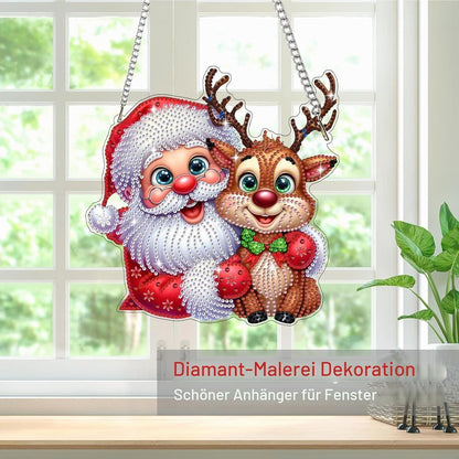 Diamant Painting Weihnachtsmann & Rentiere – Fensterdeko DIY Set