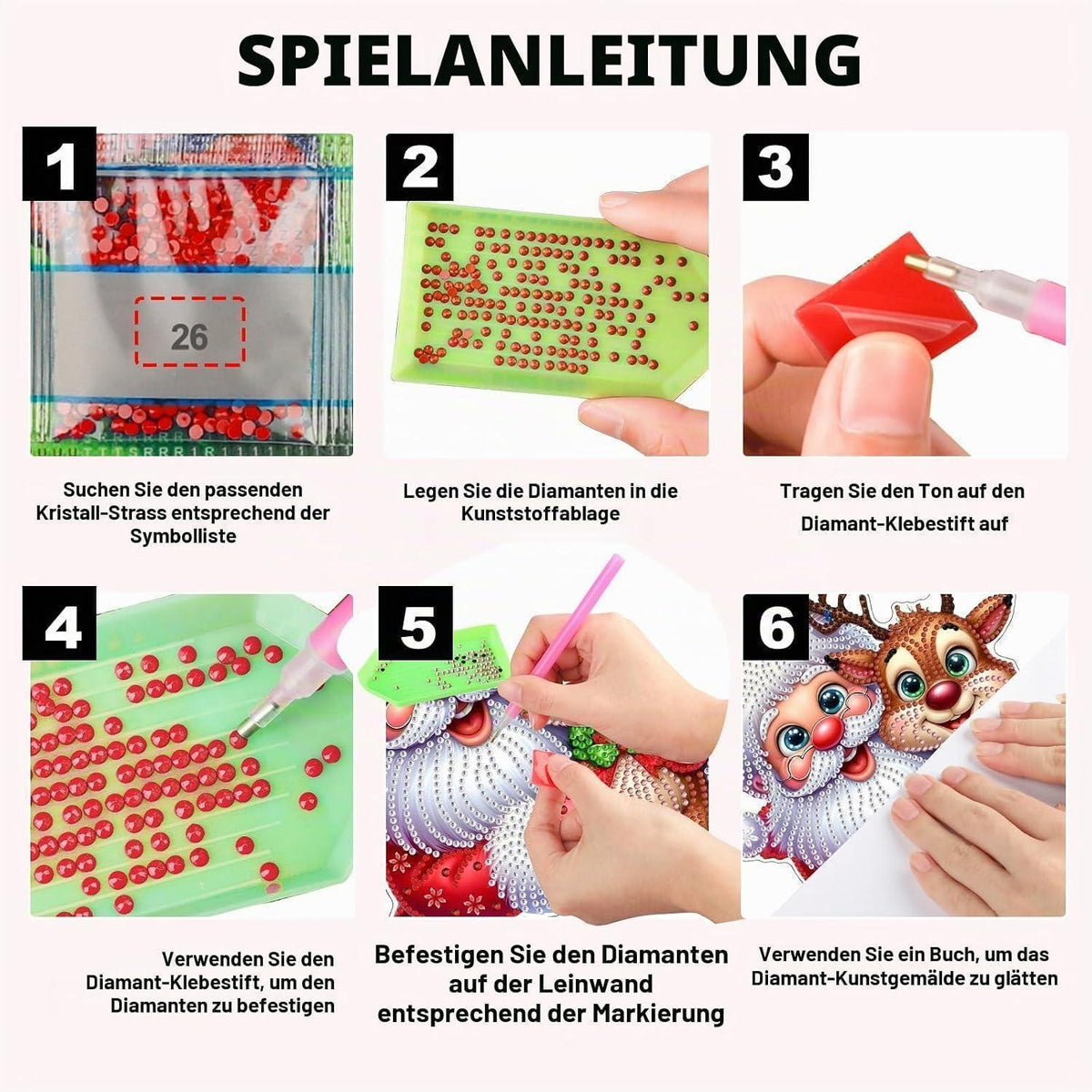 Diamant Painting Weihnachtsmann & Rentiere – Fensterdeko DIY Set