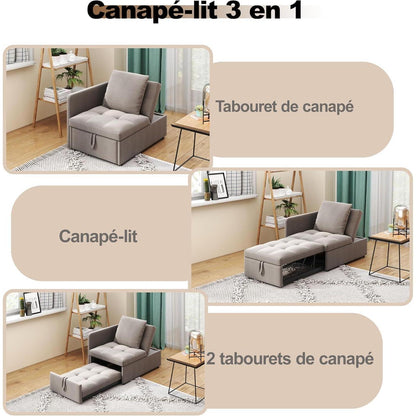 3-in-1 Schlafsofa mit Leinenstoff & verstellbarer Rückenlehne (Grau)