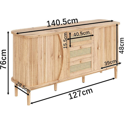 Schmale Kommode mit Rattan Schubladen & Türen – Multifunktions Sideboard