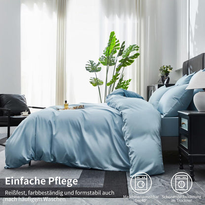 Mako Satin Bettwäsche Set 220x240 Hellblau – Weich & Kühlend