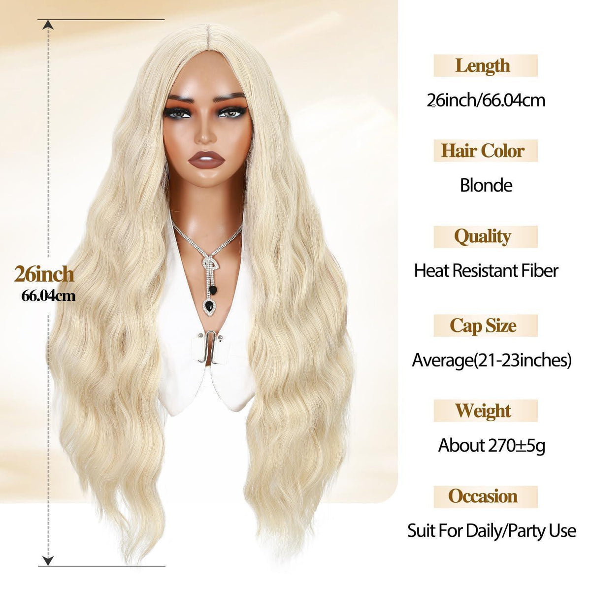 Lange Blonde Wellenperücke – Natürliches Synthetikhaar