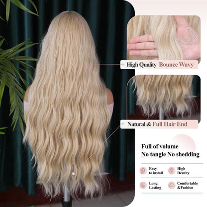 Lange Blonde Wellenperücke – Natürliches Synthetikhaar