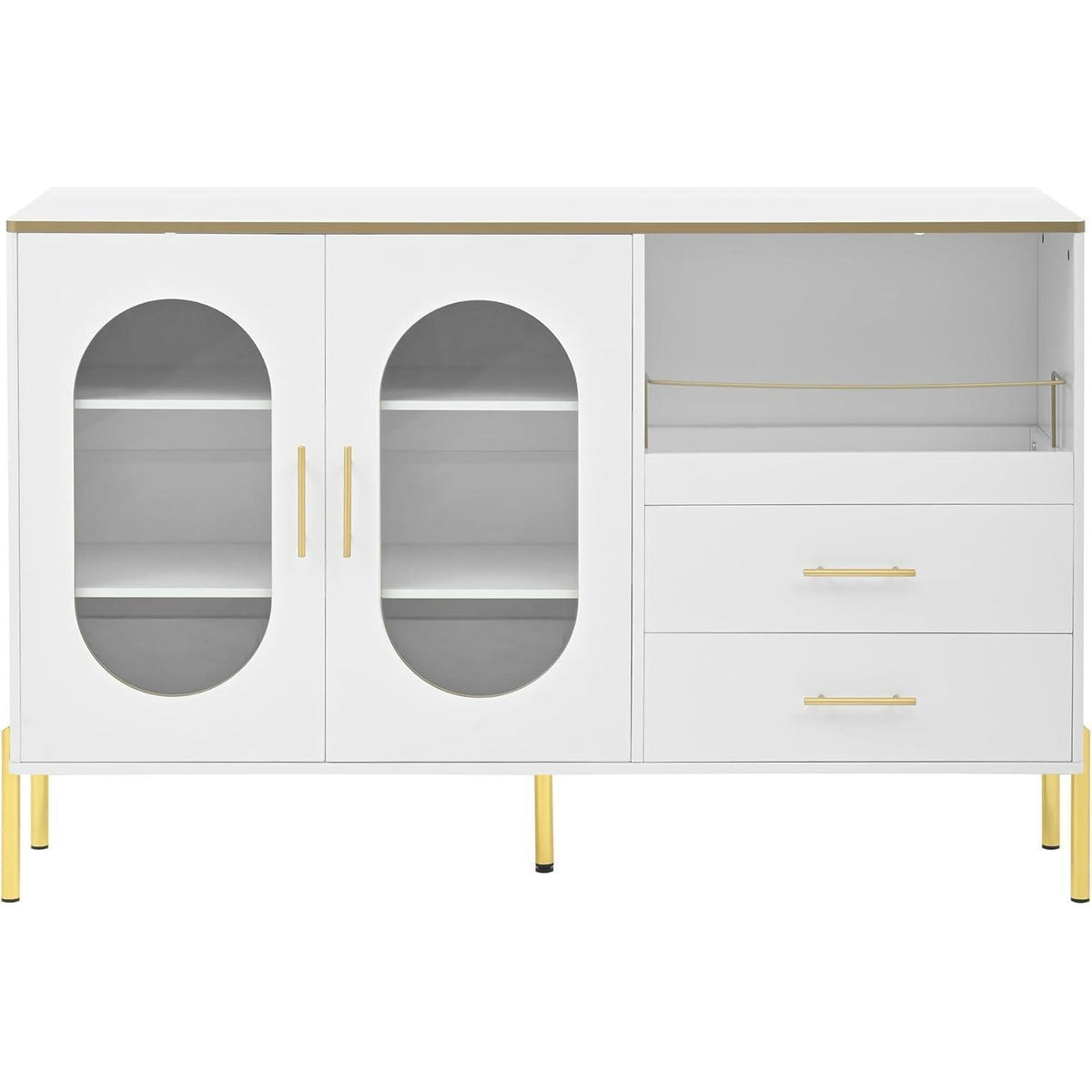 Modernes Sideboard Weiß & Gold mit 2 Schubladen & Glastüren