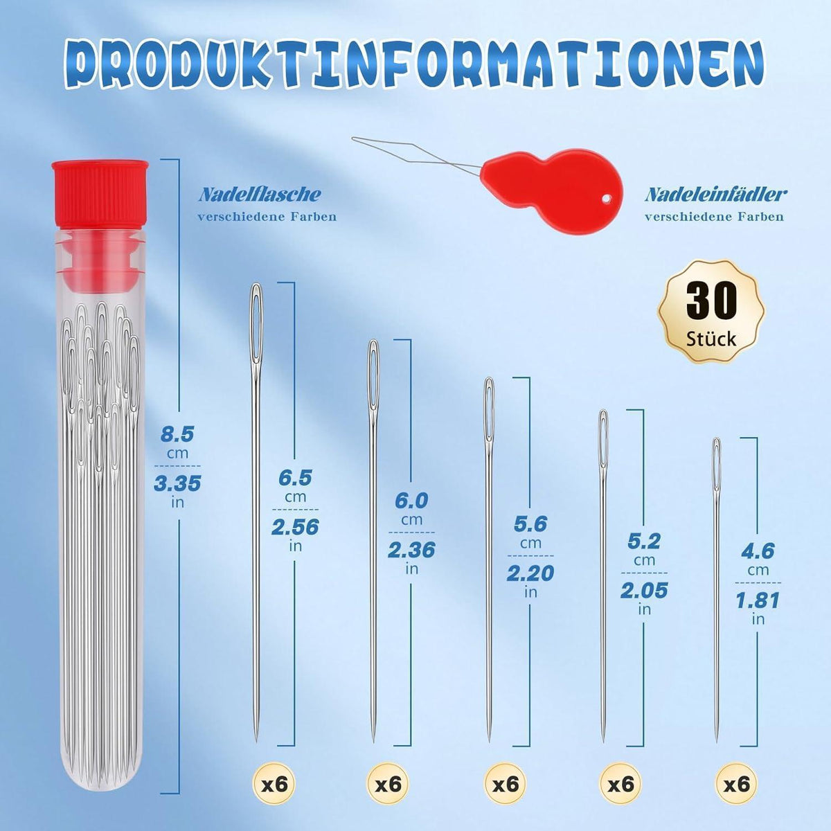 Nähnadel Set 30 Stück – Große Öhr Nadeln zum Nähen & Basteln