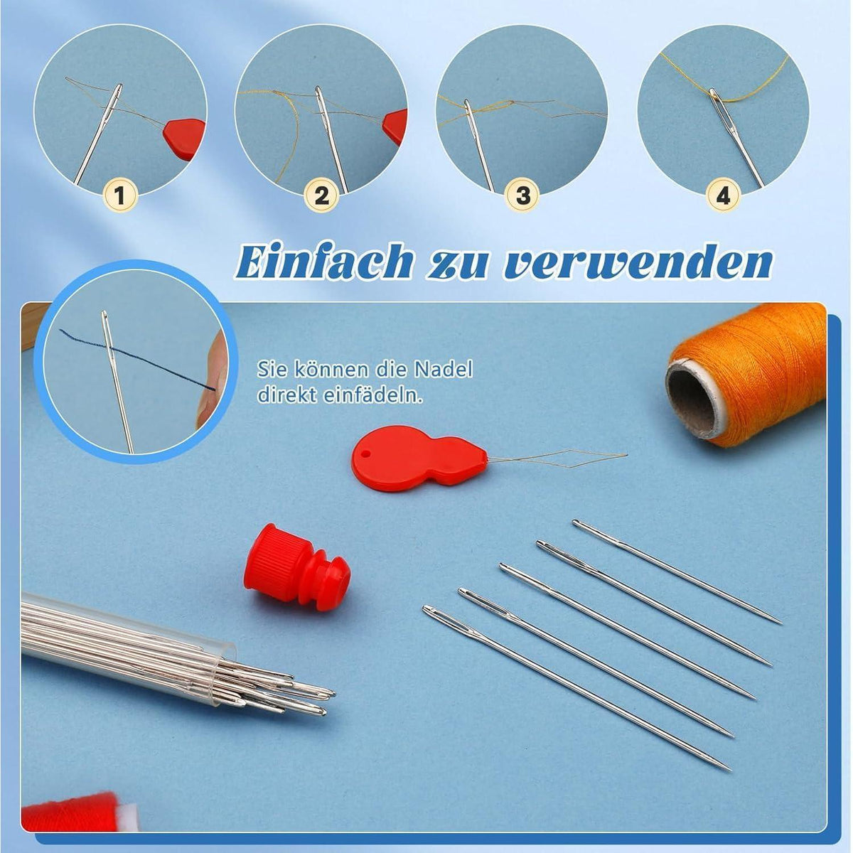 Nähnadel Set 30 Stück – Große Öhr Nadeln zum Nähen & Basteln