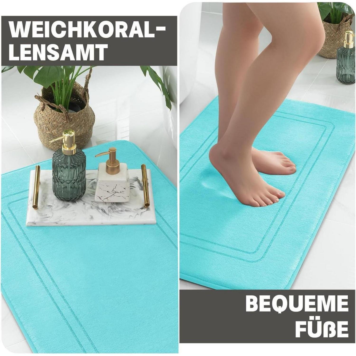 Weiches Badezimmerteppich Set 2-teilig, Blaugrün, Memory-Schaum