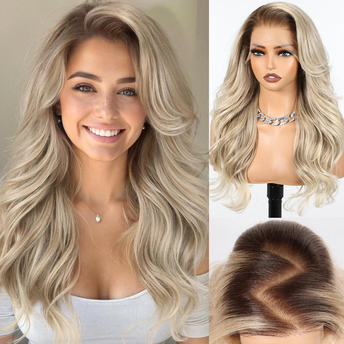 24 Zoll Aschblond Lockenperücke mit 13x6 Spitze