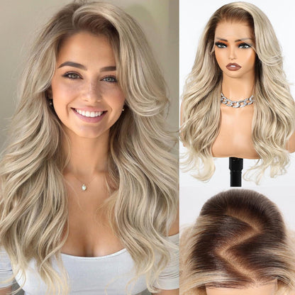 24 Zoll Aschblond Lockenperücke mit 13x6 Spitze
