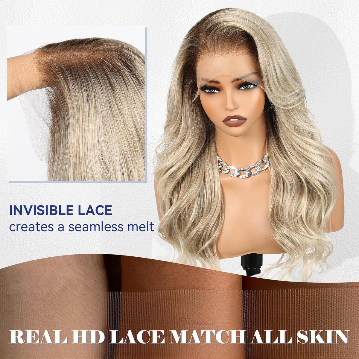 24 Zoll Aschblond Lockenperücke mit 13x6 Spitze