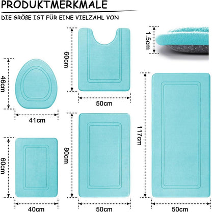 5-teiliges Badezimmerteppich-Set Blaugrün, weich & rutschfest
