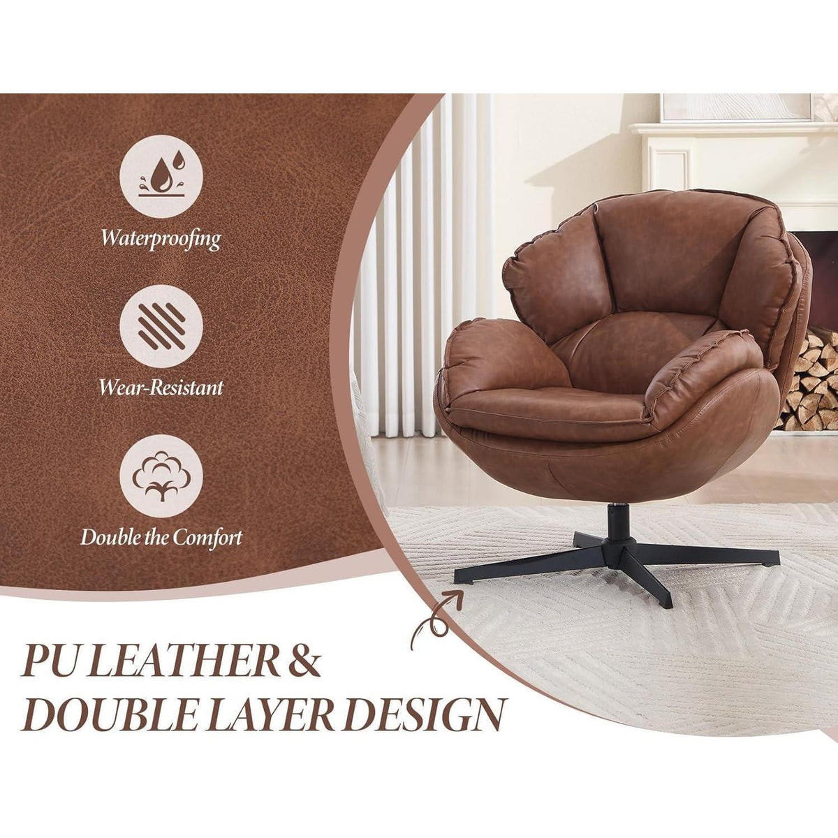 Moderner Loungesessel mit Drehfunktion & Lendenwirbelstütze (Braun)