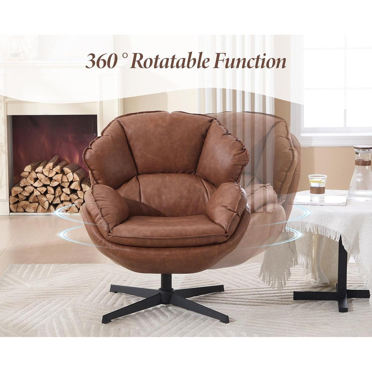 Moderner Loungesessel mit Drehfunktion & Lendenwirbelstütze (Braun)