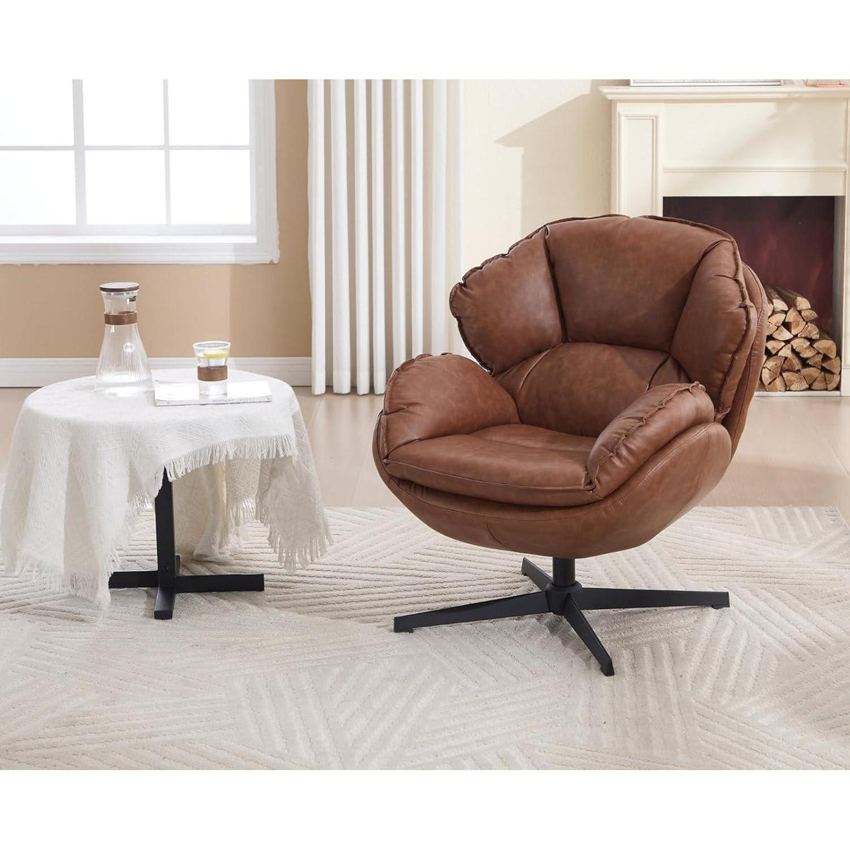 Moderner Loungesessel mit Drehfunktion & Lendenwirbelstütze (Braun)