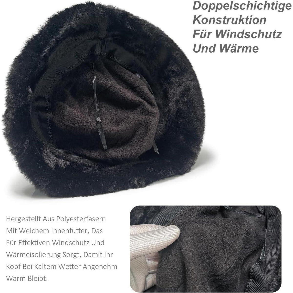 Warmer Damen Fischerhut Winter Vintage Glockenhut Schwarz