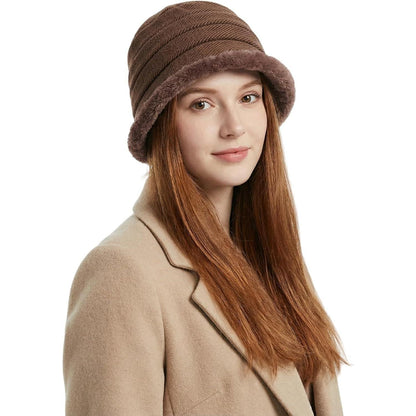 Warmer Damen Fischerhut Winter Vintage Faltbar Fleecegefüttert