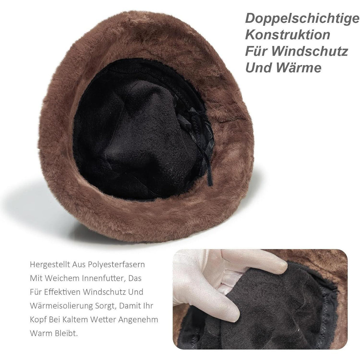 Warmer Damen Fischerhut Winter Vintage Faltbar Fleecegefüttert
