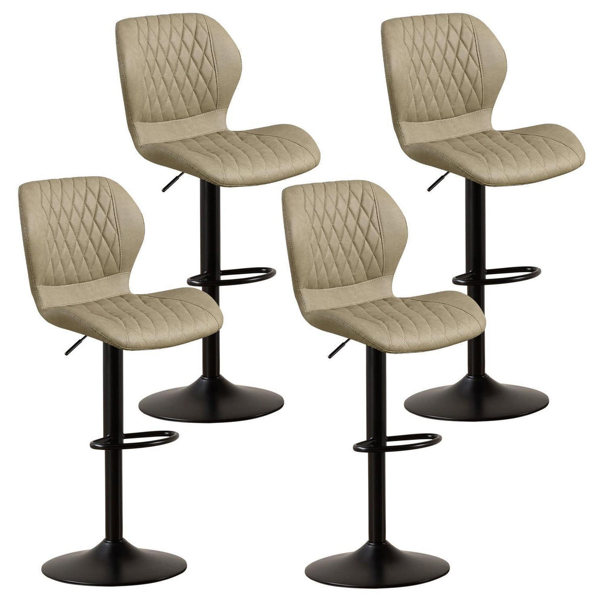 Barhocker mit Lehne, Höhenverstellbar, Khaki, 4er-Set