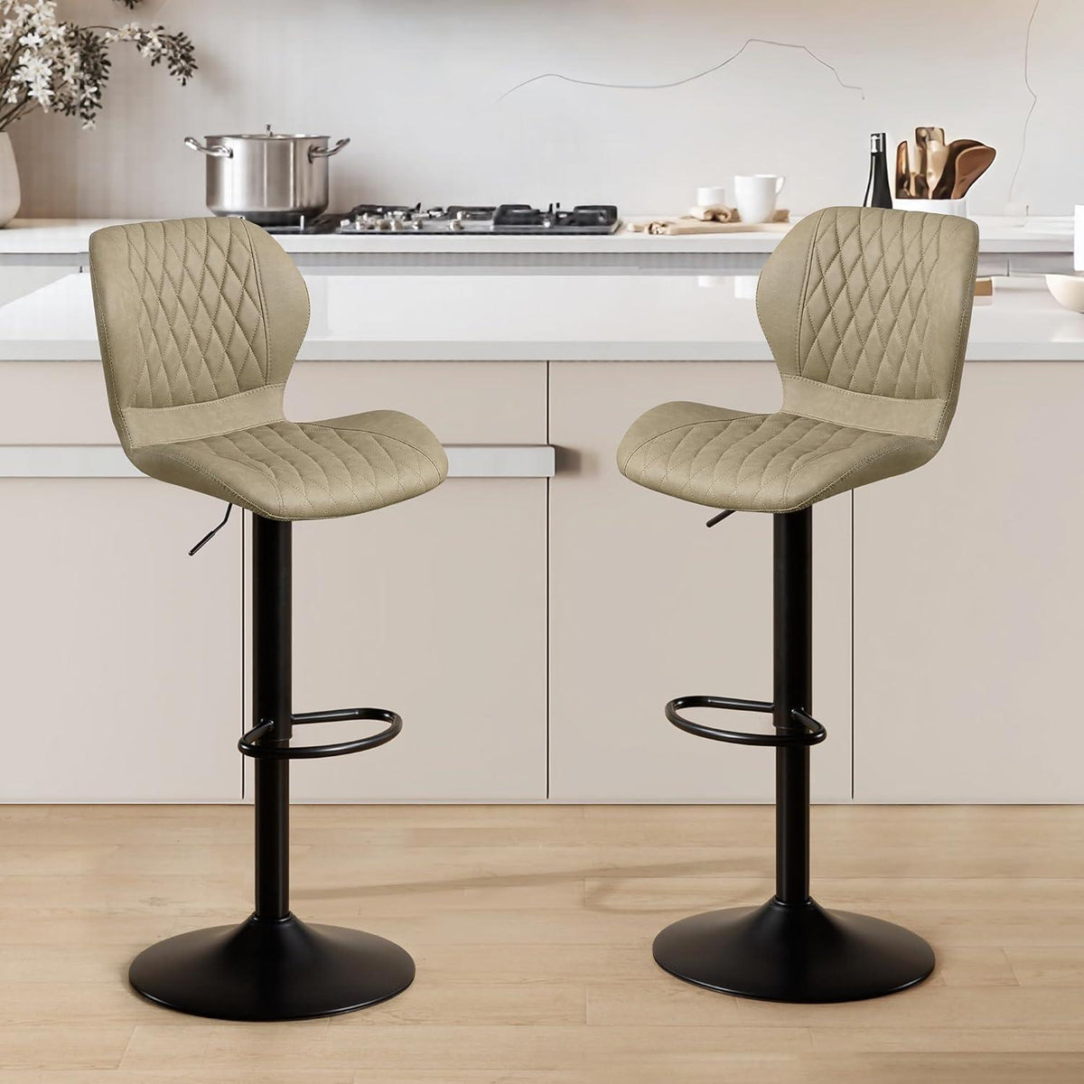 Barhocker mit Lehne, Höhenverstellbar, Khaki, 4er-Set