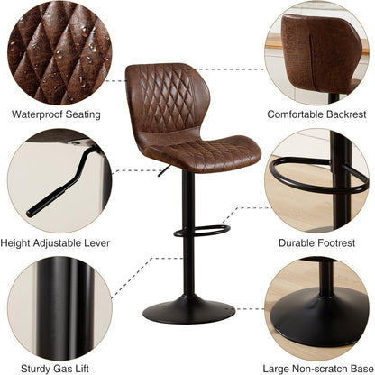 Barhocker mit Lehne, Höhenverstellbar, Braun (4er Set)