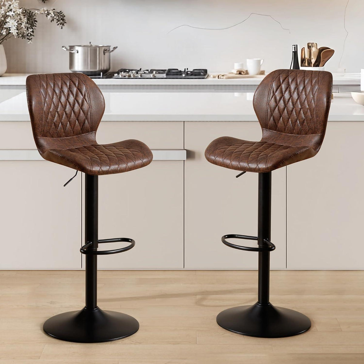 Barhocker mit Lehne, Höhenverstellbar, Braun (4er Set)