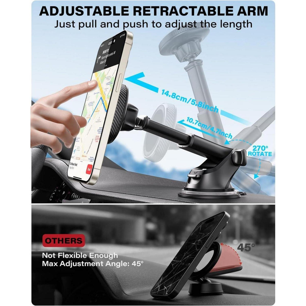 3-in-1 Magsafe Handyhalterung Auto – Drehbar & Verstellbar