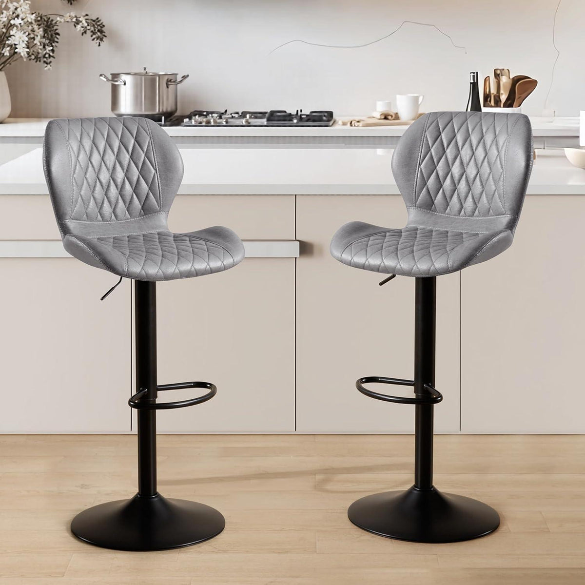 Barhocker mit Lehne, Höhenverstellbar, Grau, 4er Set
